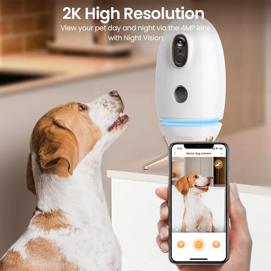 Dokoo Pet Feeder Cat Food Dispenser 330° View 2K/4MP QHD Pet Camera with Treat Tossing Pet Feeding InteractiveToys with light