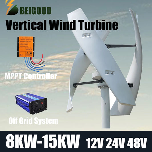 10000w Vertical Wind Turbine Power Generator Free Energy Alternative Energy CE Certification MPPT Controller Hybrid Sys