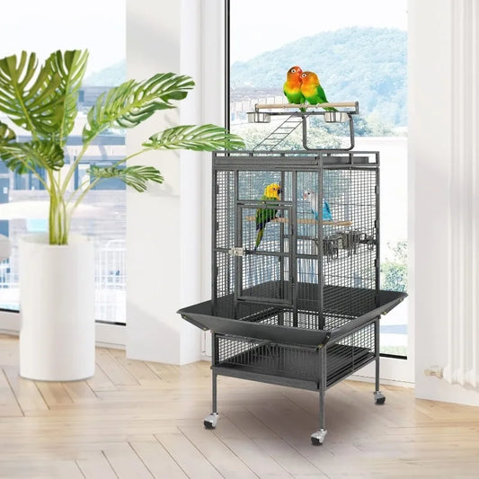 61-inch 2in1 Large Bird Cage with Rolling Stand Playtop Parrot Chinchilla Finch Cage Macaw  Cockatiel Cockatoo Pet House