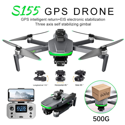 S155 Professional Brushless Drone 3-Axis Gimbal GPS 4K Dual Camera 360° Obstacle Avoidance RC Drones 5G WIFI FPV Quadcopter Toy