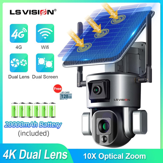 LS VISION Wireless Solar Camera, WiFi Dual Lens Zoom With Solar Panel Humanoid Tracking Security Cam