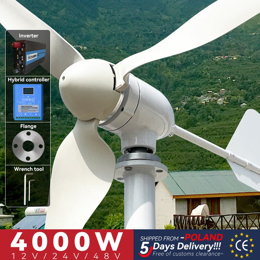 4000W 6000W Energy Sources Electric Power Generator 12v 24v 48v Wind Turbine 4kw 3 Blades Permanent Maglev  With Mppt Charge